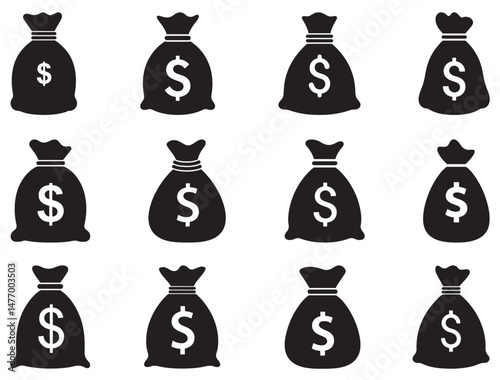 MONEY BAGS SILHOUETTE WHITE BACKGROUND