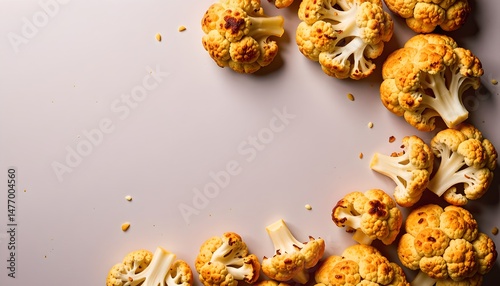 Roasted cauliflower delights kitchen food photography bright environment top-down view culinary art