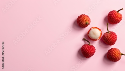 Delicious lychee fruit photography on pink background food styling studio environment artistic viewpoint