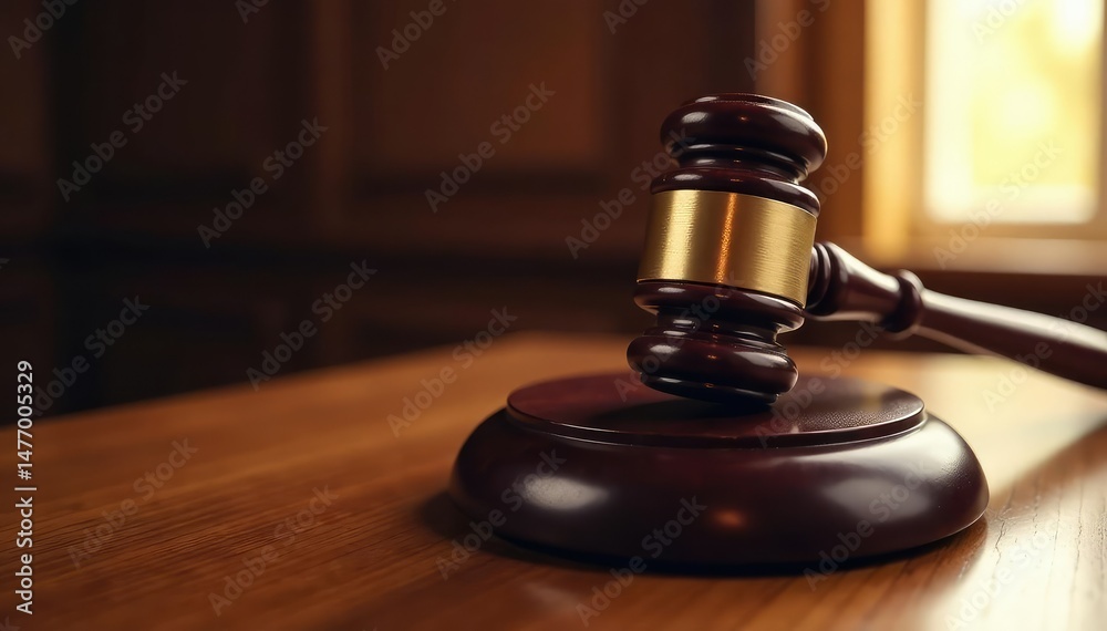 Gavel on wooden judge's bench, court in session , jury, trial, scale Gavel on wooden judge's bench, court in session , jury, trial, scale