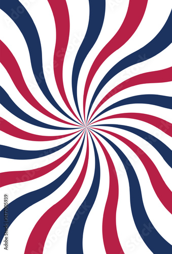 Red, white, and blue swirl pattern with radial twist, symbolizing American patriotism and 4th of July celebration.