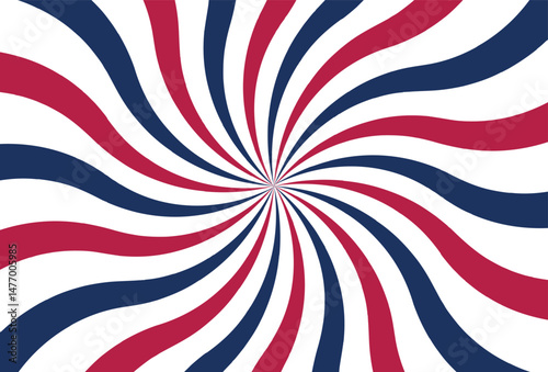Red, white, and blue swirl pattern with radial twist, symbolizing American patriotism and 4th of July celebration.