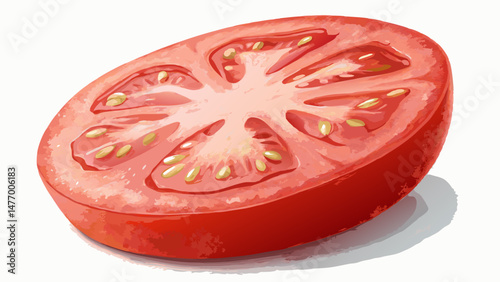 *Juicy red tomato slice isolated on pure white background with copy space*  
