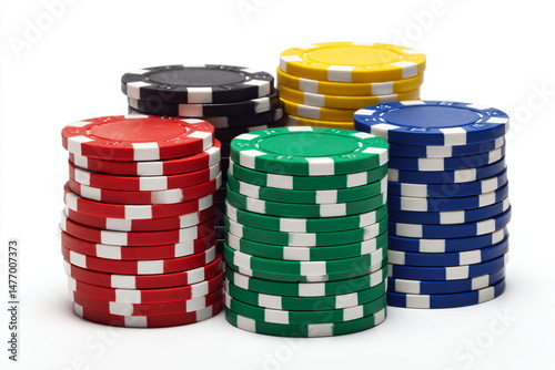 Stack of casino chips isolated on white background. 3D illustration.
