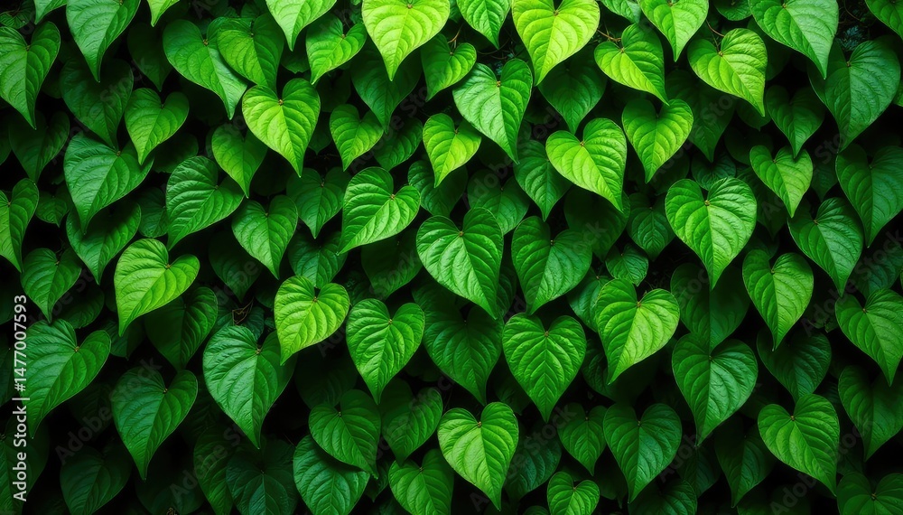 Fototapeta premium Intricate wall covered in lush, vibrant green leaves, creating a natural, living wall , growth, pattern, creeper