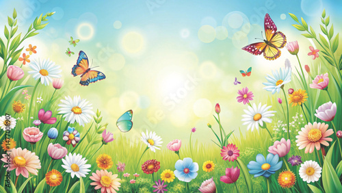 flowers butterflies Summer Floral Spring Bloom Vector background  