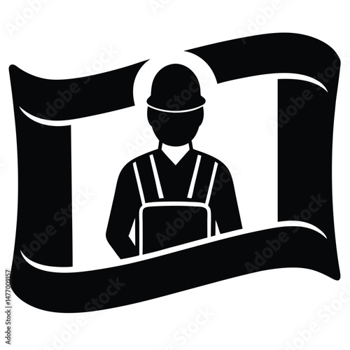 Construction worker element isolated construction blueprint on white background