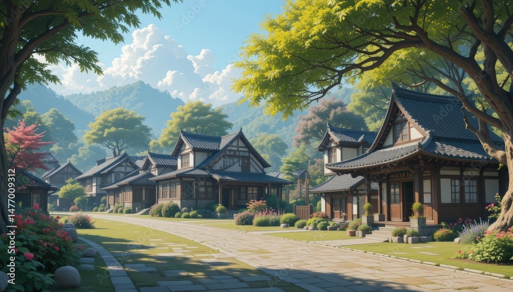 Japanese Houses in a Village Landscape Japanese Houses in a Village Landscape