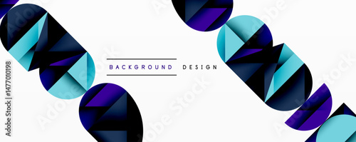 Abstract geometric shapes, blue purple hues, dynamic composition. Minimalist design suitable for backgrounds, presentations. Modern aesthetic.