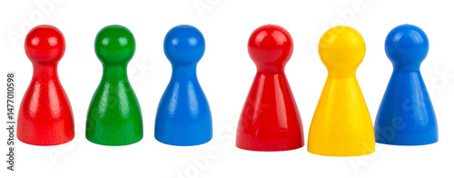 Three game pieces in different colors on a transparent background PNG