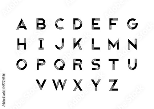 Alphabet Letter Logo Set with Abstract Stripe Line Pattern