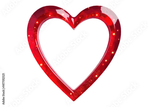 Glass translucent red heart, heart shaped frame. PNG sign, cut out text