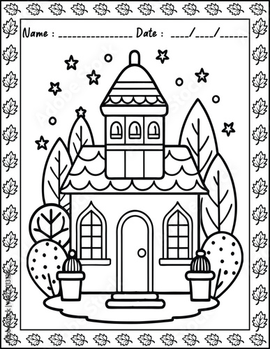 Hygge Place Coloring Pages For Kid and adult.  High resolution (300 DPI), ready to print on standard 8.5x11 inch paper With No Bleed, Black and White Vector illustration AI, EPS, PNG, JPEG.