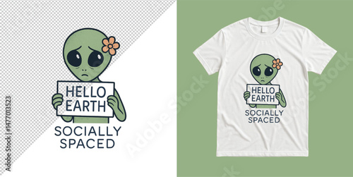 I Don't Believe in Humans Alien T-Shirt Design Funny Socially Spaced Creature