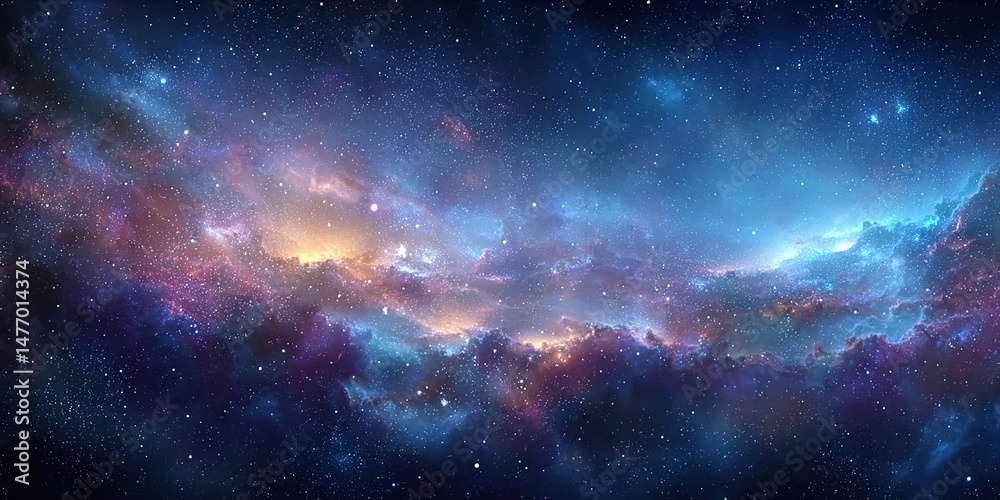 Obraz premium Cosmic nebula with blue-orange-pink hues and scattered stars.