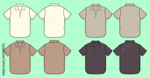 Foto Short sleeve with curve hem polo bundle colour set technical drawing fashion fla