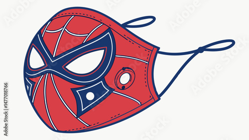 3D cartoon hero mask featuring red and blue colors with web design, perfect for imaginative play