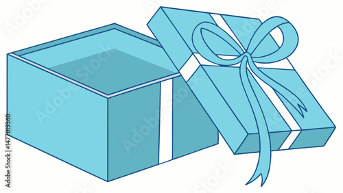 Blue gift box with ribbon, open and ready for presents, evokes feelings of joy and celebration