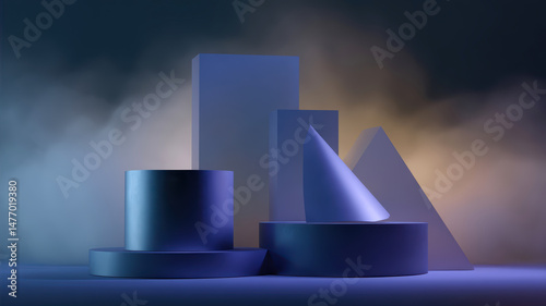 Matte geometric shapes with soft light
