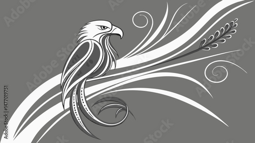 Digital art composition featuring abstract bird design with elegant lines and curves, conveying sense of grace and strength