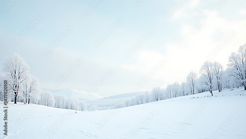 Obraz premium Serene Winter Landscape Snow-Covered Trees and Pristine Fields