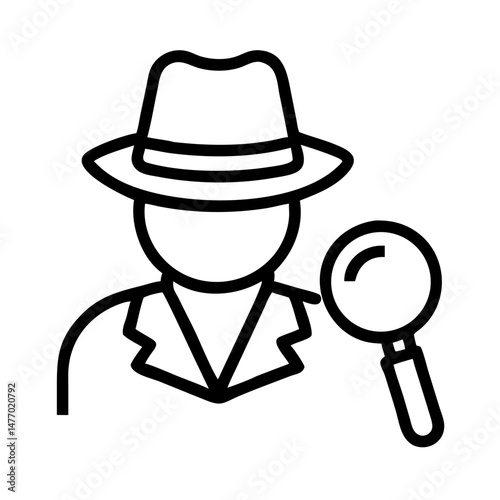 Detective with magnifying glass icon in outline style