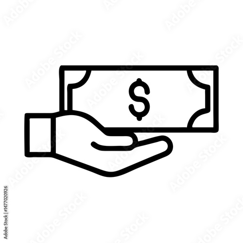 Hand holding money icon in outline style