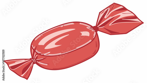 Round red candy wrapped in shiny plastic, perfect for sweet treats and celebrations