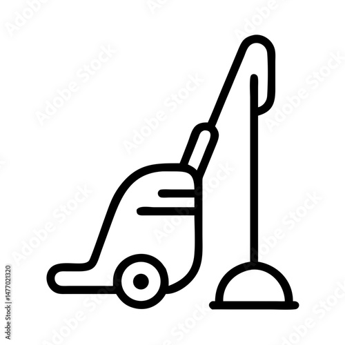 Upright vacuum cleaner icon in black outline style