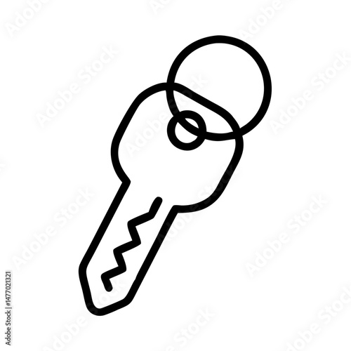 Key icon with keyring in black outline style