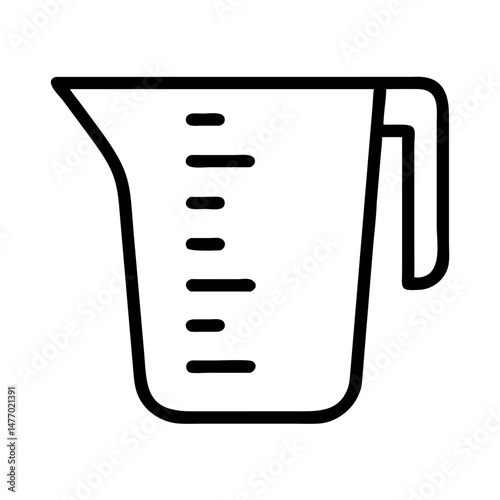 Measuring cup icon in black outline kitchen style