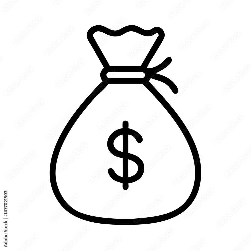 Money bag icon in black outline minimalist style Money bag icon in black outline minimalist style