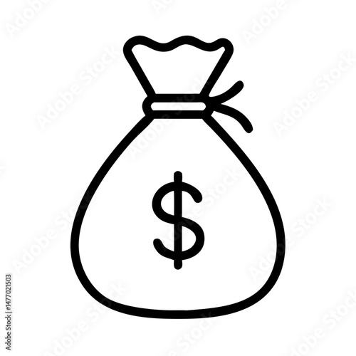 Money bag icon in black outline minimalist style