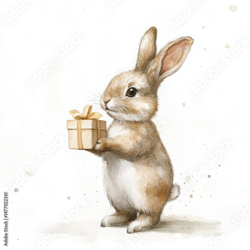 Adorable bunny holds gift box, so excited to deliver present