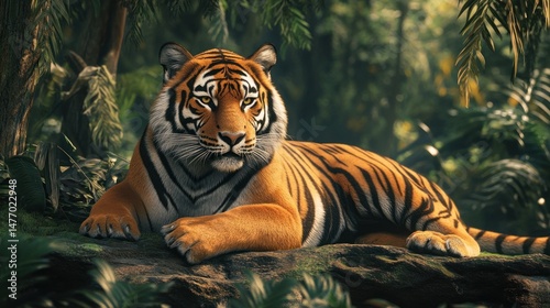 Tiger resting in its natural habitat photo
