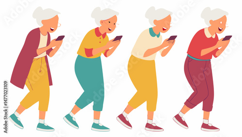 Elderly women smiling and using their phones, showcasing joy and connection in modern setting