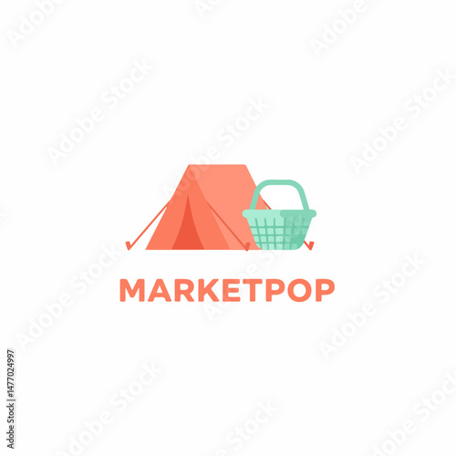 Tent picnic basket market pop logo outdoor camping