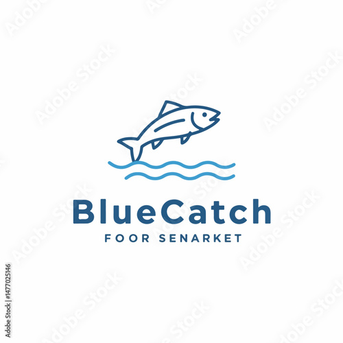 Fish leaping from water logo seafood business concept