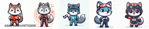 cute wolf vector in racer costume