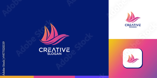 abstract sailboat gradient logo design vector