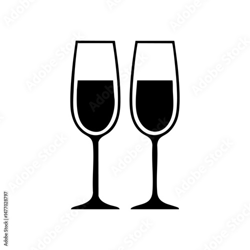 Two minimalist champagne flutes in silhouette style, perfect for celebration themes.


