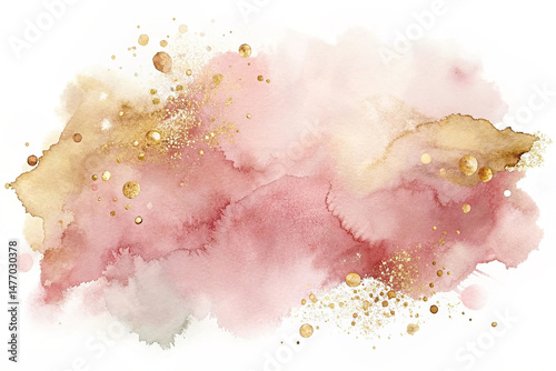 Arrangements. Blush, pink, ivory, beige watercolor Illustration and gold elements