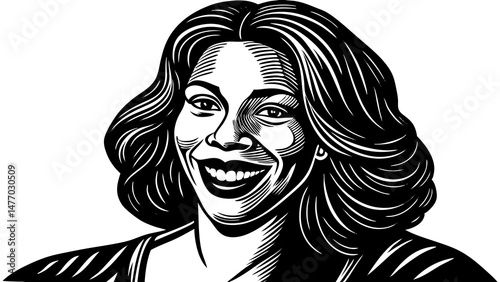 Smiling black woman with curly hair in illustration style for Pride Month  