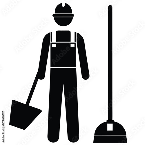 Construction worker element isolated dustpan and broom on white background