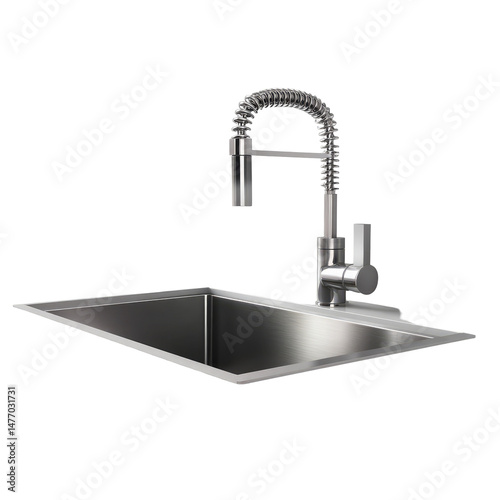 Title: Sleek Modern Kitchen Sink with Minimalist Design on Transparent Background

