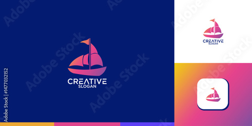 abstract sailboat gradient logo design vector