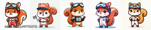 cute squirrel vector in racer costume