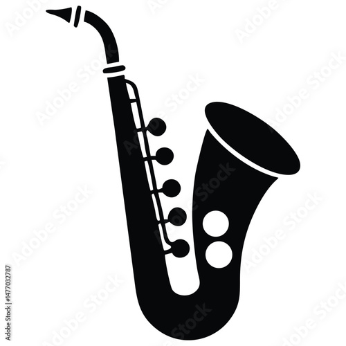 Simple Black Saxophone Silhouette Icon Illustration