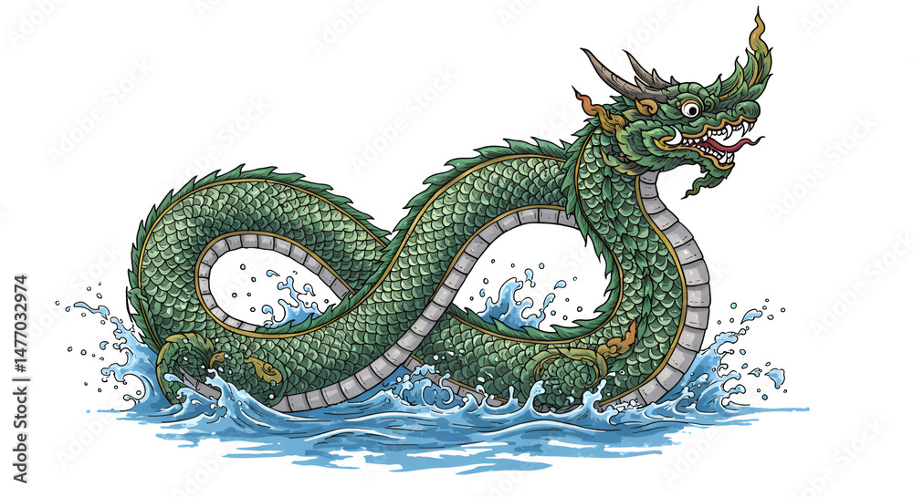 Fototapeta premium Green Sea Dragon Illustration on White Background