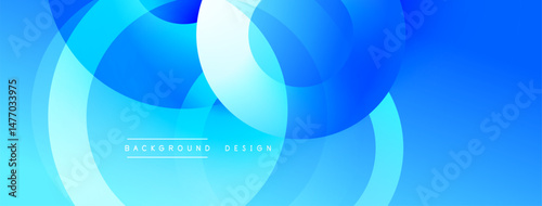 Abstract blue circles overlap creating dynamic visual effect. Gradient shades enhance depth, modern design element.